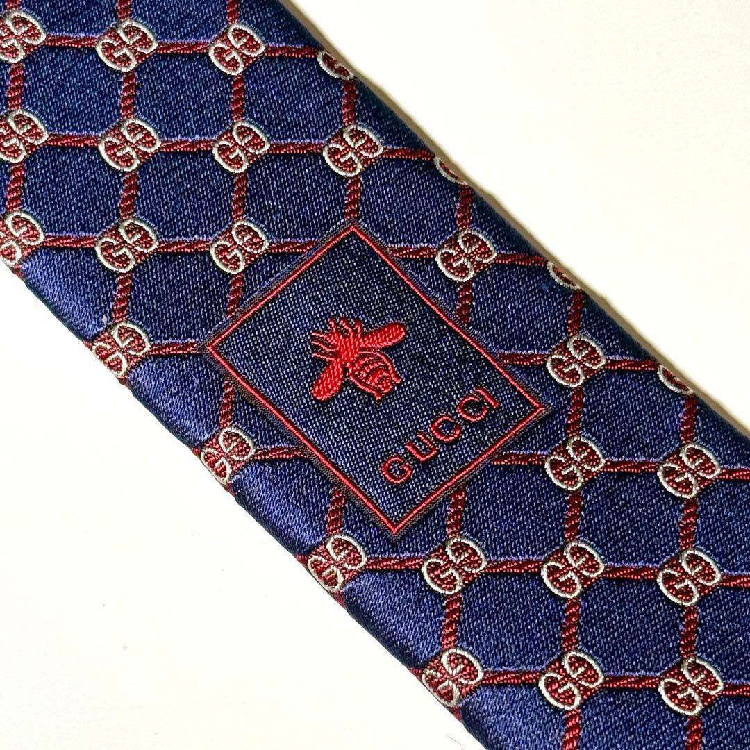 【未使用】 GUCCI グッチ GG柄 ネイビー系 ネクタイ ナロータイ tie