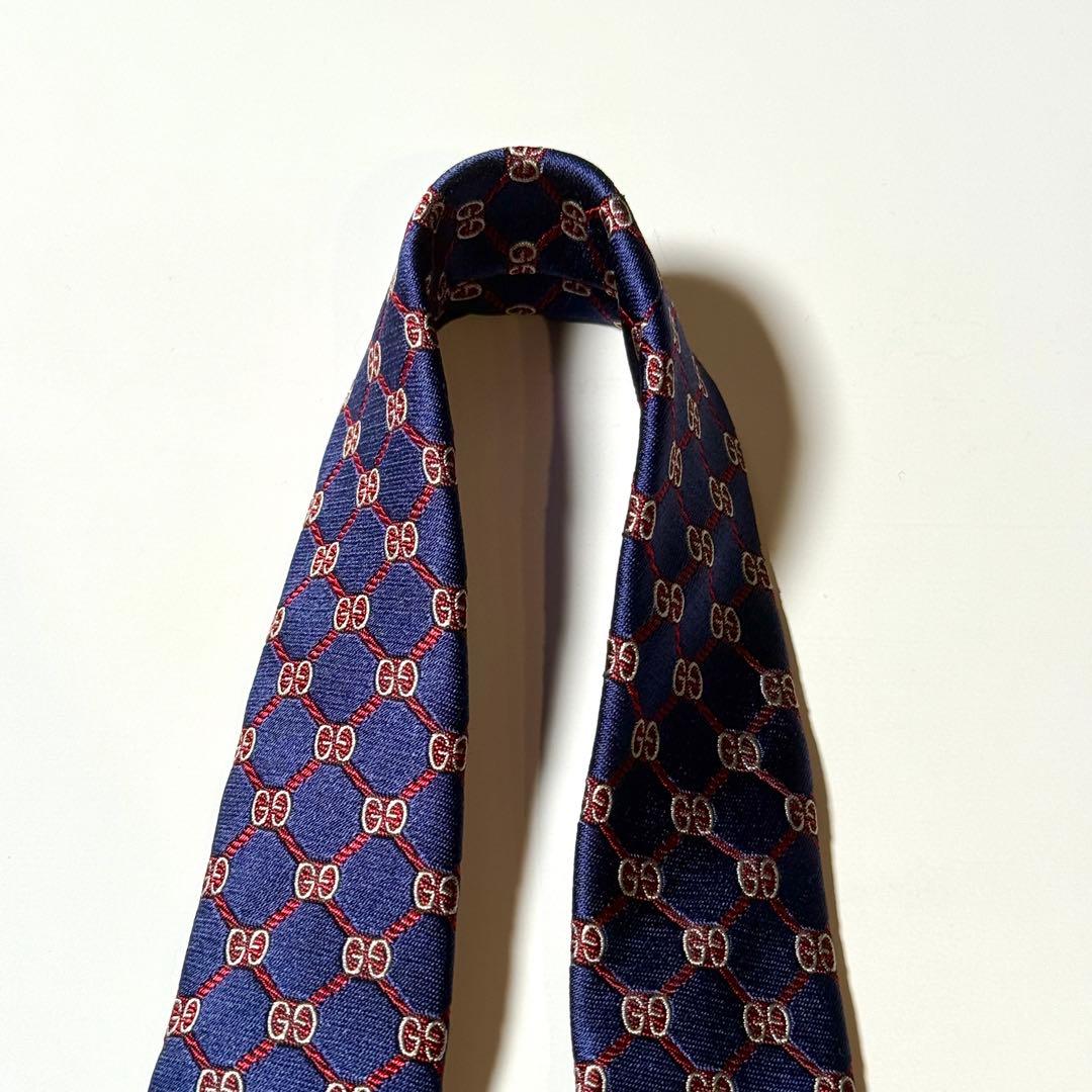 【未使用】 GUCCI グッチ GG柄 ネイビー系 ネクタイ ナロータイ tie