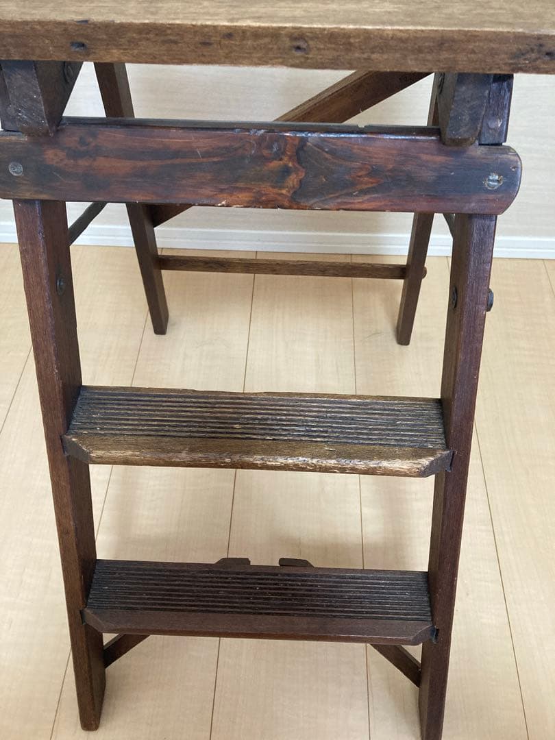 う*ぎ様 【アンティーク】木製折りたたみ式ステップスツール