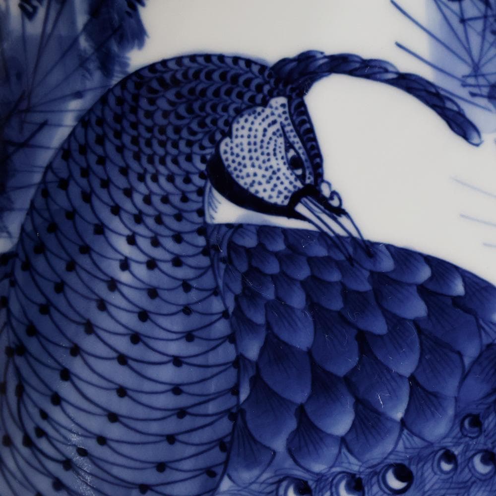 華山作 1尺5寸 染付 大皿 松 双雉図 飾皿 床の間飾 45㎝ 縁起物