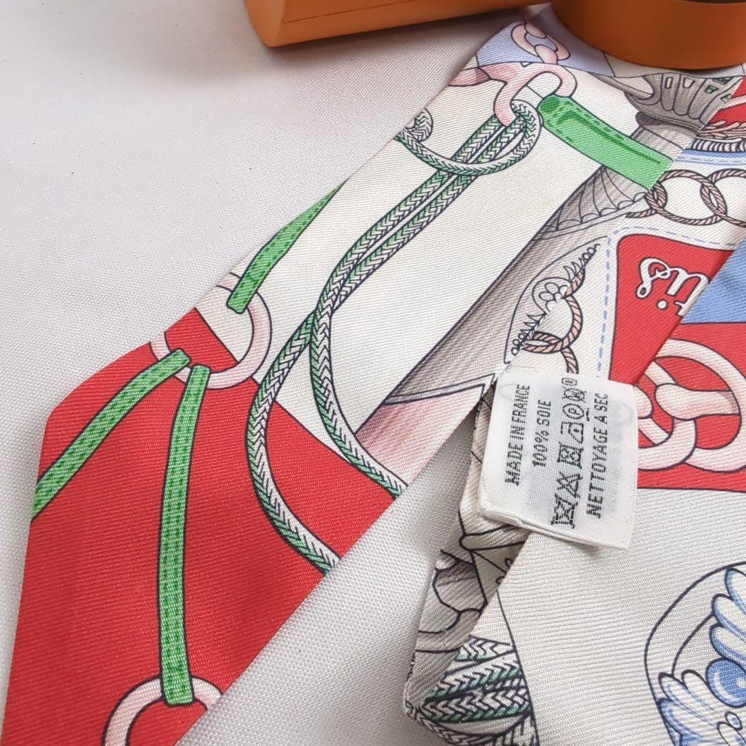 【良品】HERMES エルメス ツイリー レッド ホワイト