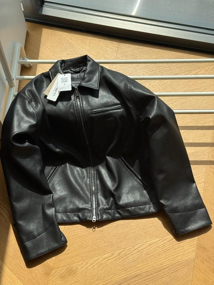 Carhartt WIP ブラックレザー ジップアップジャケット