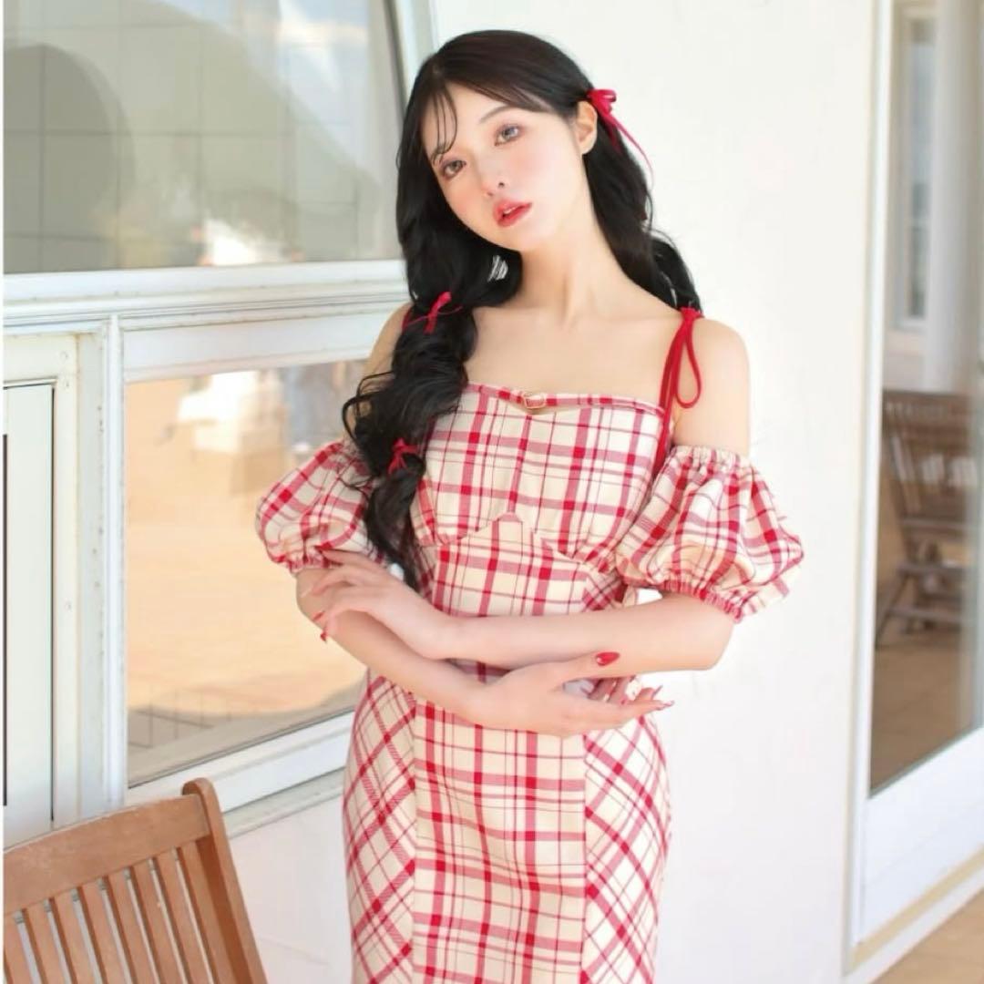 mmeeme 2wayチェックロングマーメイドワンピース