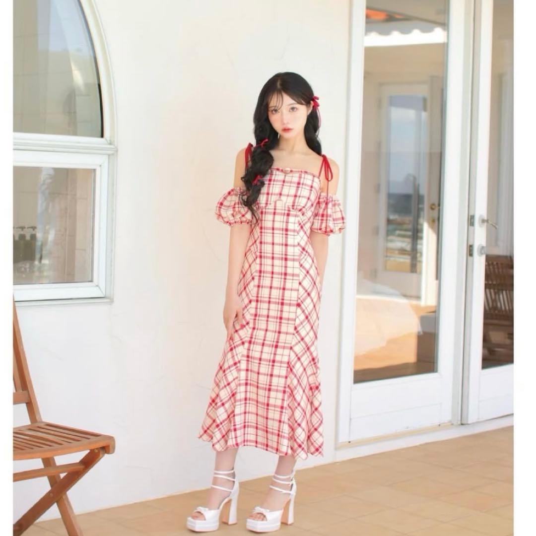 mmeeme 2wayチェックロングマーメイドワンピース
