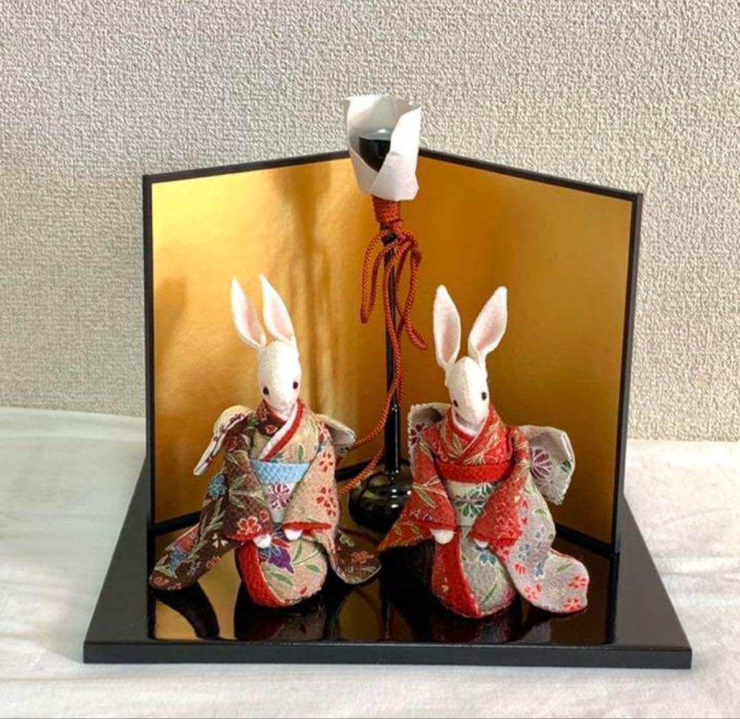 ちりめん細工　うさぎのおひなさま　お雛様　ウサギ　節句　縁起物　和雑貨　兎人形