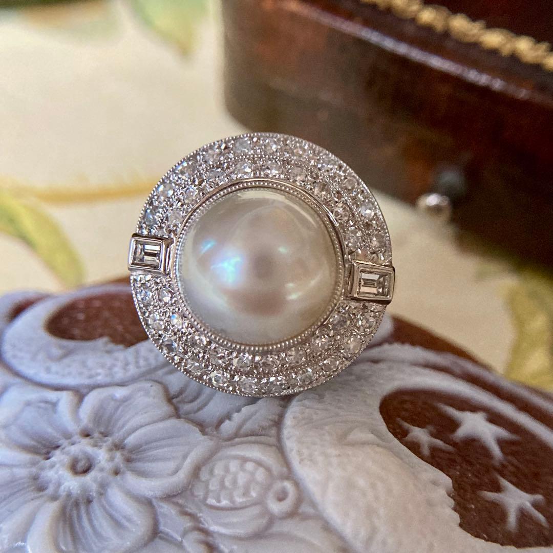 昭和初期　pm900 白蝶パール　ダイヤモンド　昭和レトロ　指輪　リング