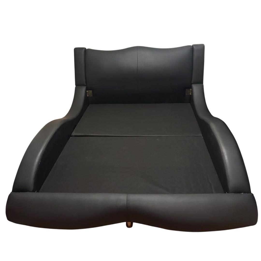 限定配送 ワイド ダブルベッド フレーム レザー 高級感 モダンブラック 羽 F