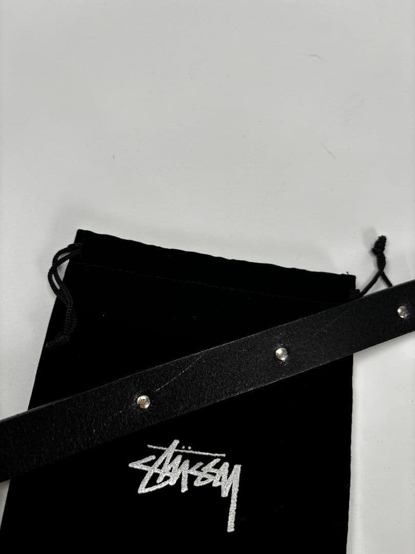 Stussy ブラックレザーベルト スタッズ付き SS-LINK