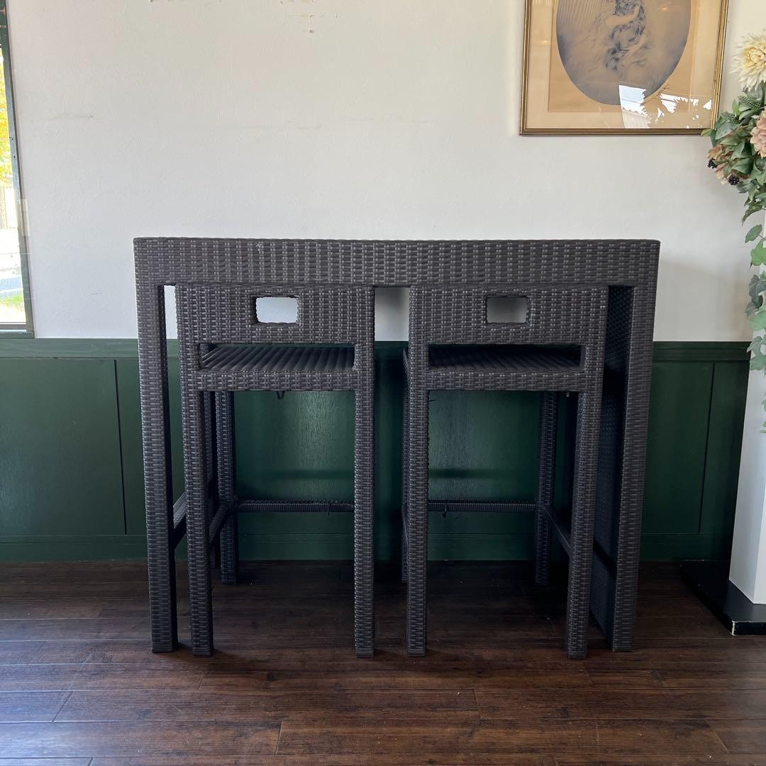 k072 ラタン調カウンターテーブル 3点セット ダークブラウン ガーデン家具