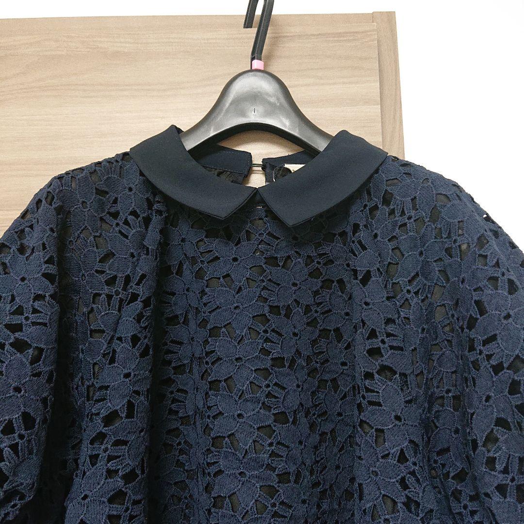 THREE SQUAREネイビービ レース トップス 半袖