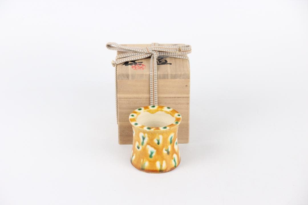 清水保孝作 三彩 蓋置 共箱付 茶道具 京焼 日本工芸会正会員 EG21-11