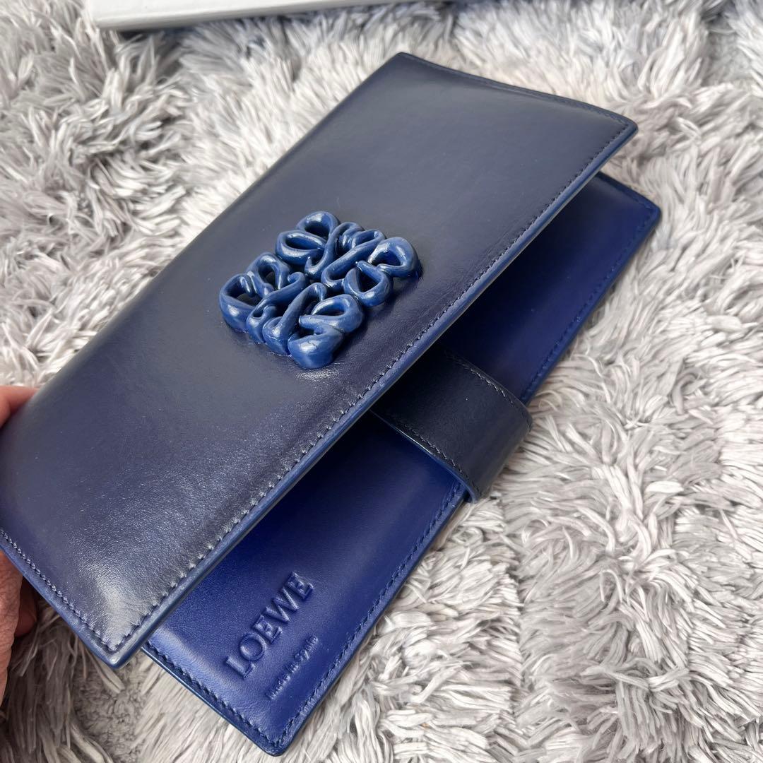美品✨ロエベ　レア　立体アナグラムロゴ　ネイビー　長財布　メンズ　レディース