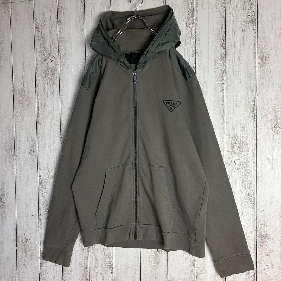 5964【希少XXLサイズ】プラダ‪☆三角ロゴ入りジップパーカー ナイロン切替