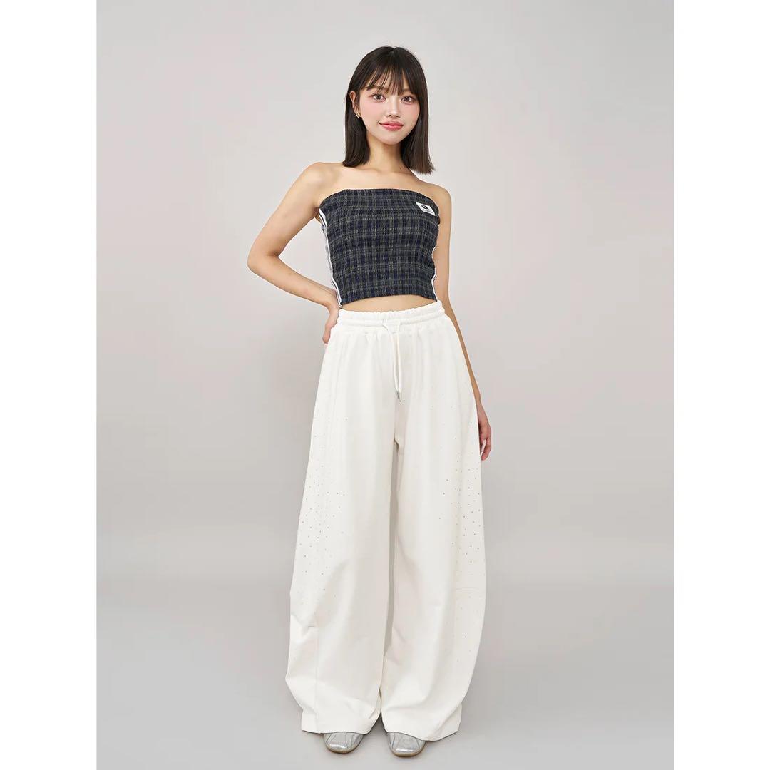 新品タグ付き ダーリッチ リメイクライクチェックベアトップ グリーン