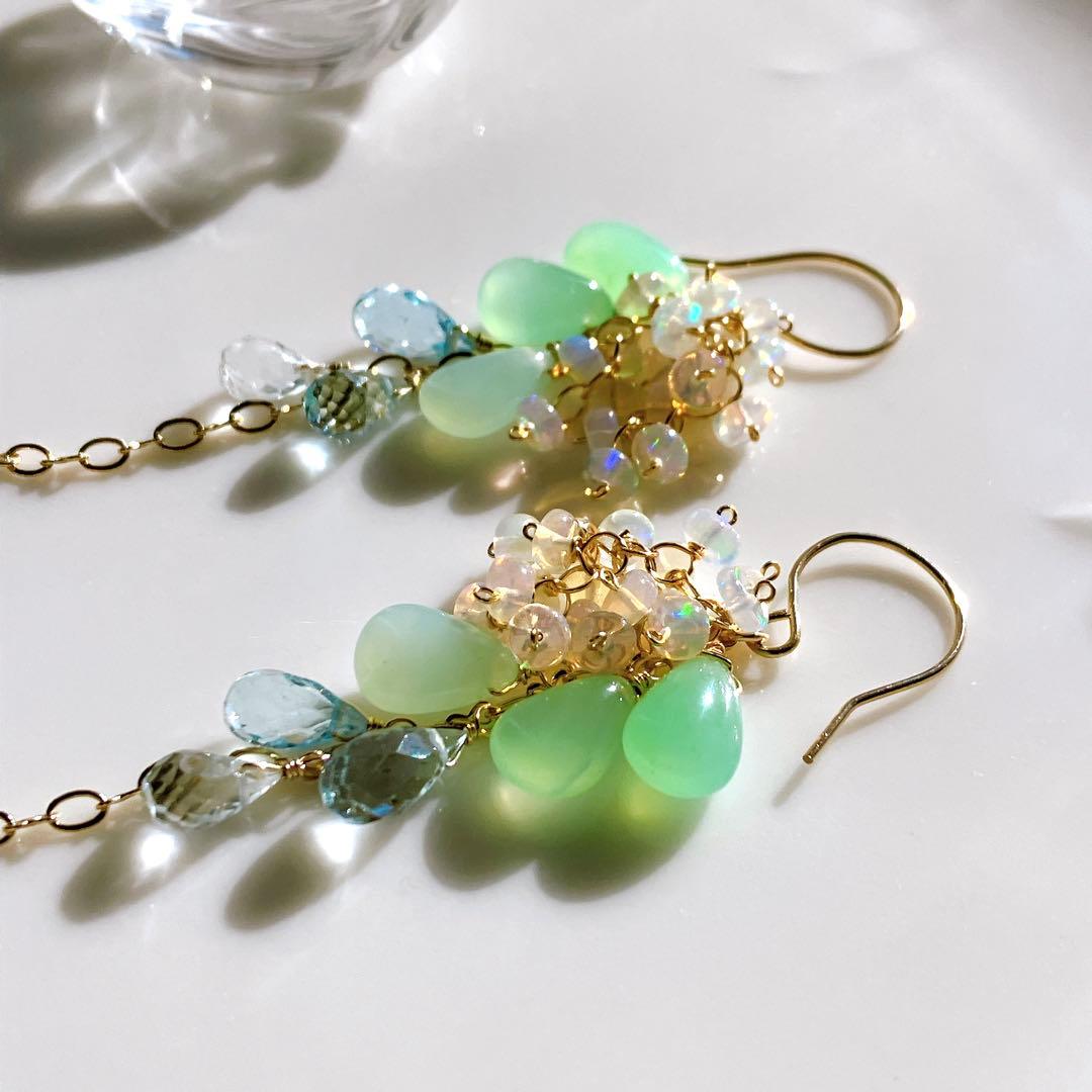 55◆グリーンオパール×エチオピアオパール×トパーズピアス✧14kgf