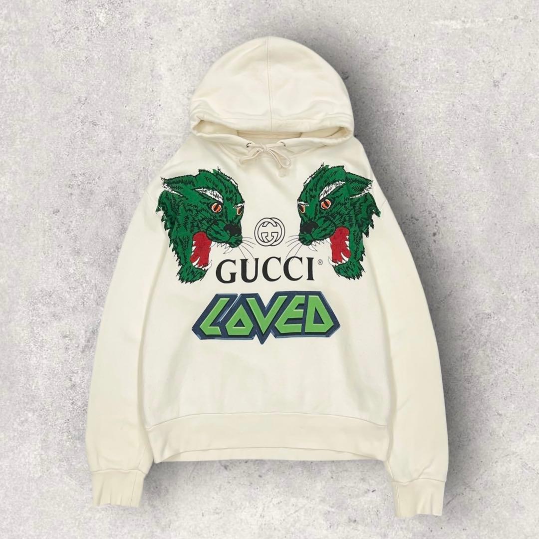 11630【美品】グッチ　タイガー　虎　定番カラーパーカー　白　人気モデル