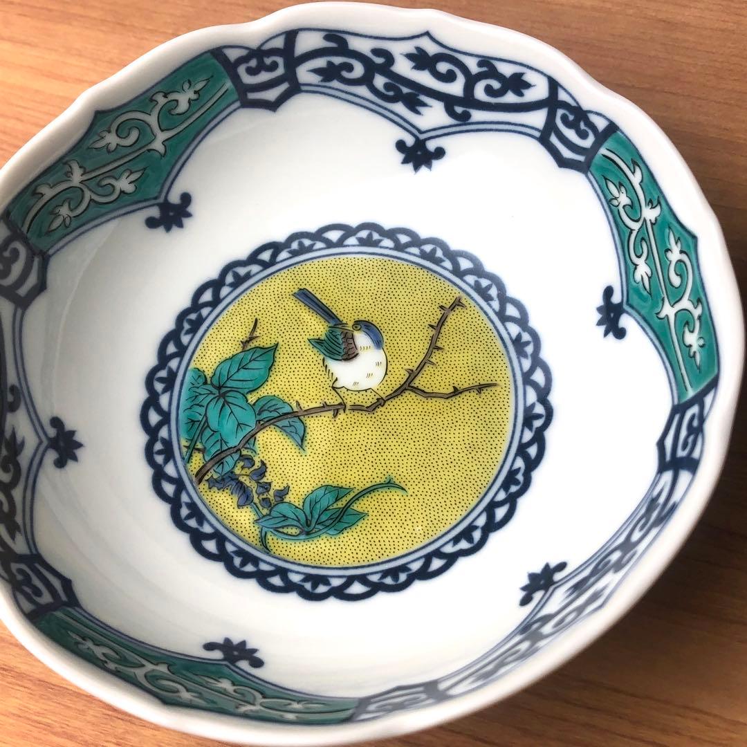九谷焼　新品　4.7号鉢　染付間取吉田屋風花鳥　小鉢　5枚