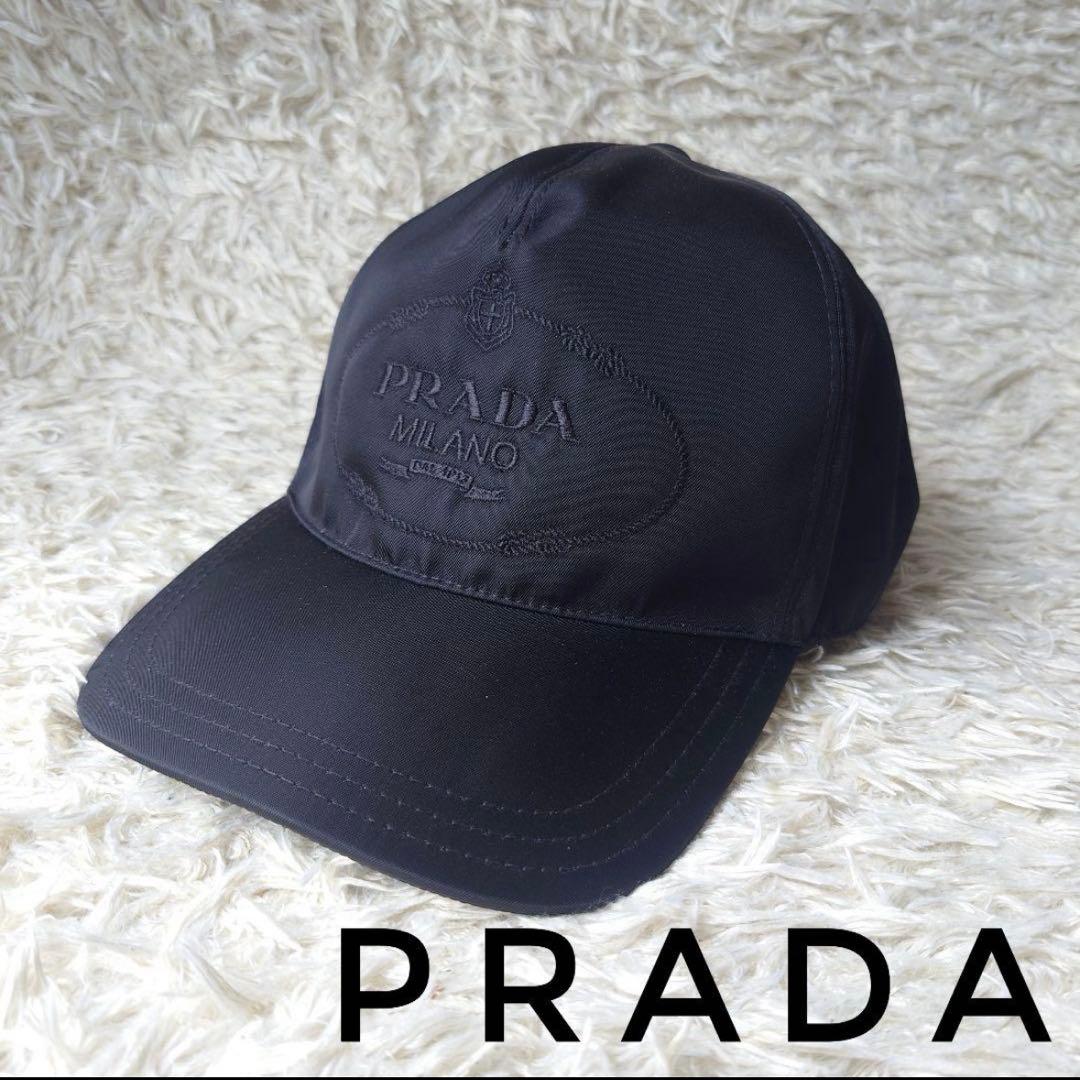 【美品】PRADA ブラック キャップ ロゴ ユニセックス レディース メンズ