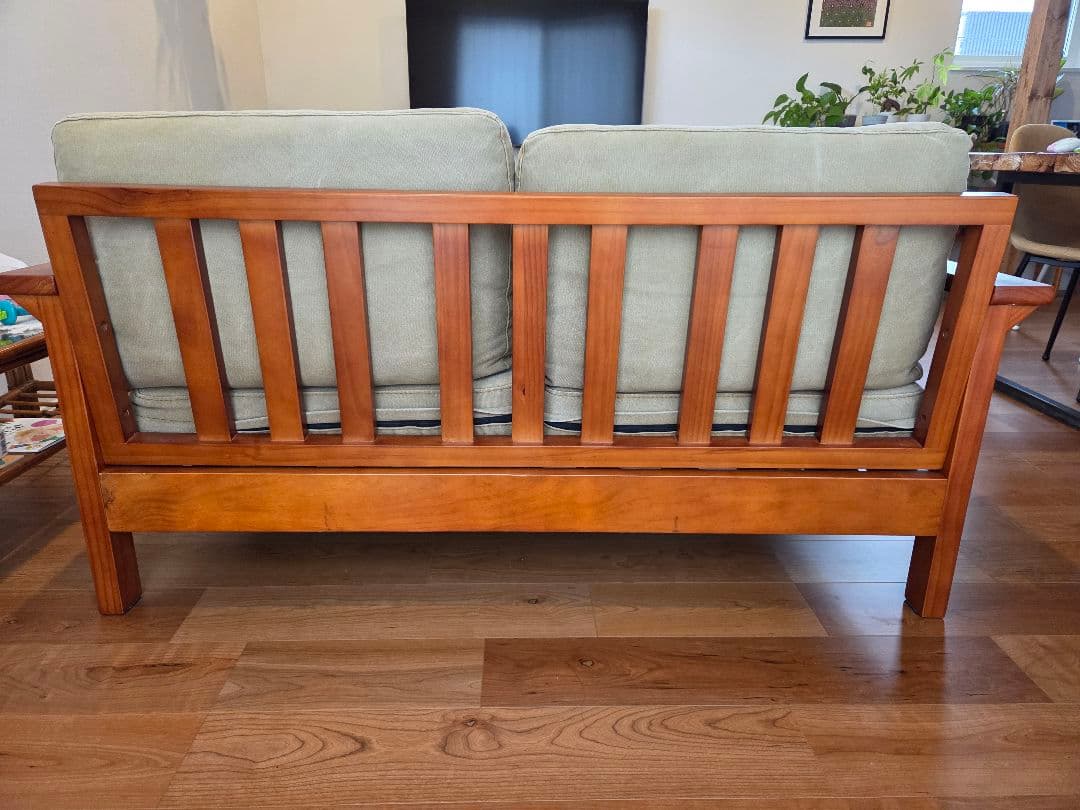 【美品】布製 2人掛けソファ 木製フレーム