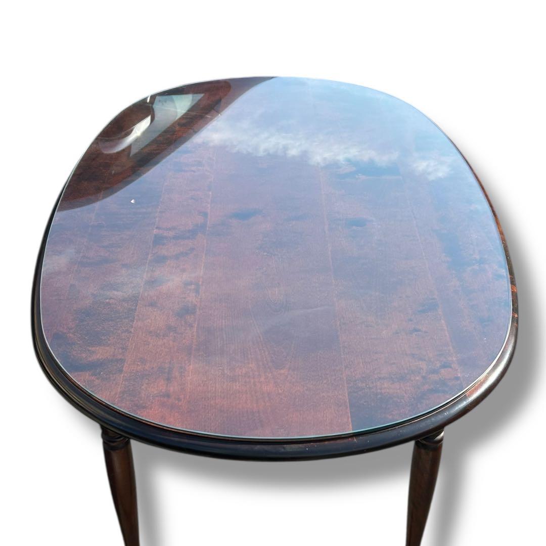 【美品】北海道民芸家具 樺桜材 ダイニングテーブル ガラス天板付き