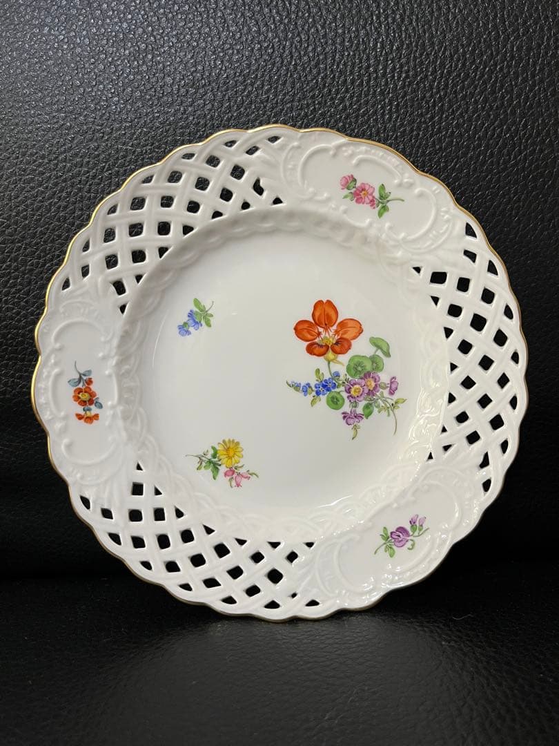 マイセン 透かし皿 3つ花 高級品 15.5cm