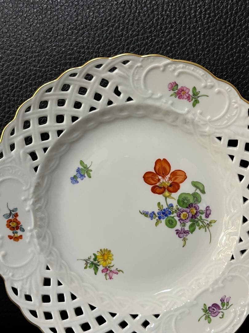 マイセン 透かし皿 3つ花 高級品 15.5cm