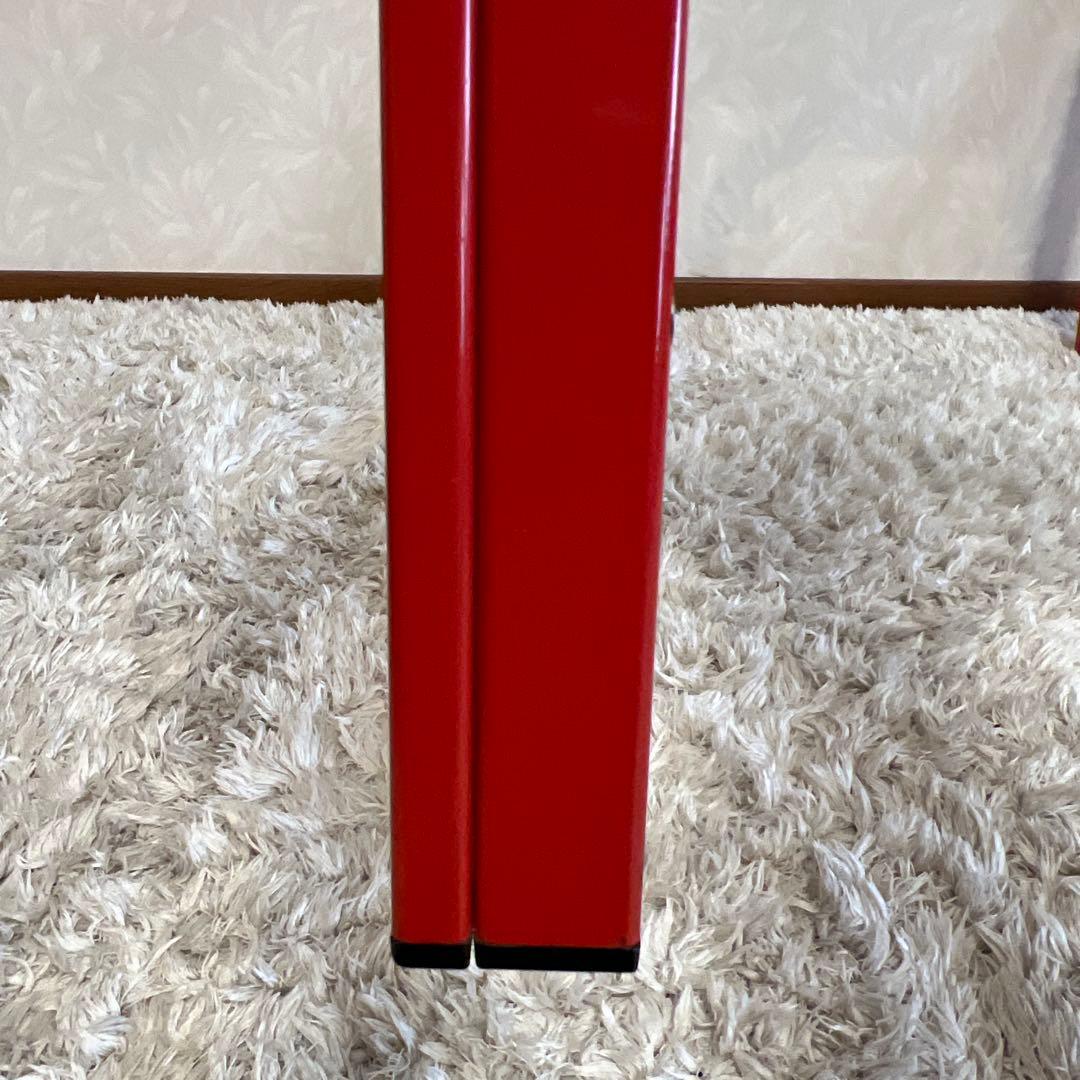 レトロポップ ガラステーブル アイアンテーブル グリッド柄 赤 80s 90s