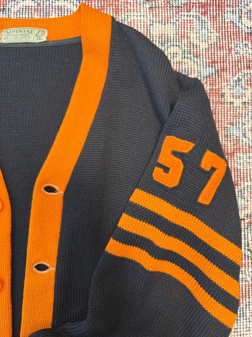 50s レタードカーディガン ブラック 42 USA IMPERIAL 40s