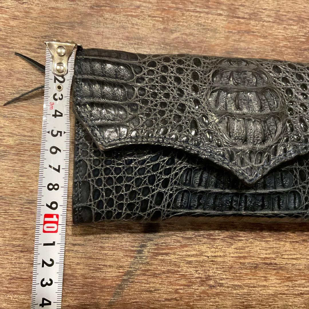美品！マッドモンキー ワニ革 カイマン 財布 長財布 二つ折りクロコ ネイビー