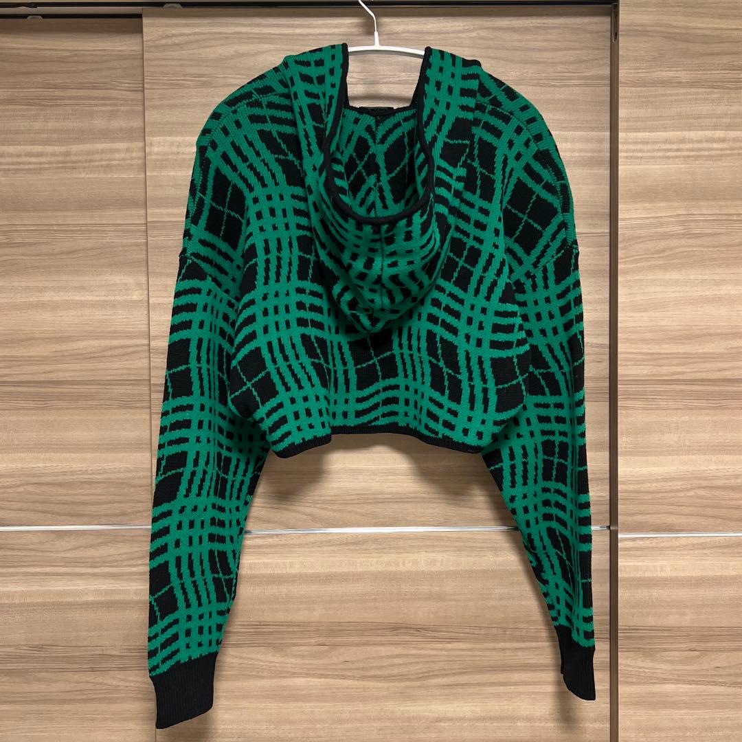 【新品未使用タグ付】PAMEO POSE グリーン チェック ニットフーディ