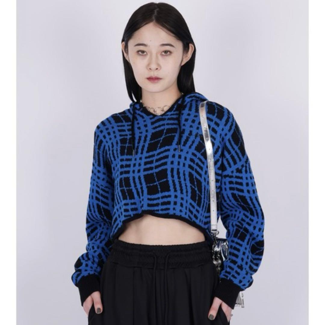 【新品未使用タグ付】PAMEO POSE グリーン チェック ニットフーディ