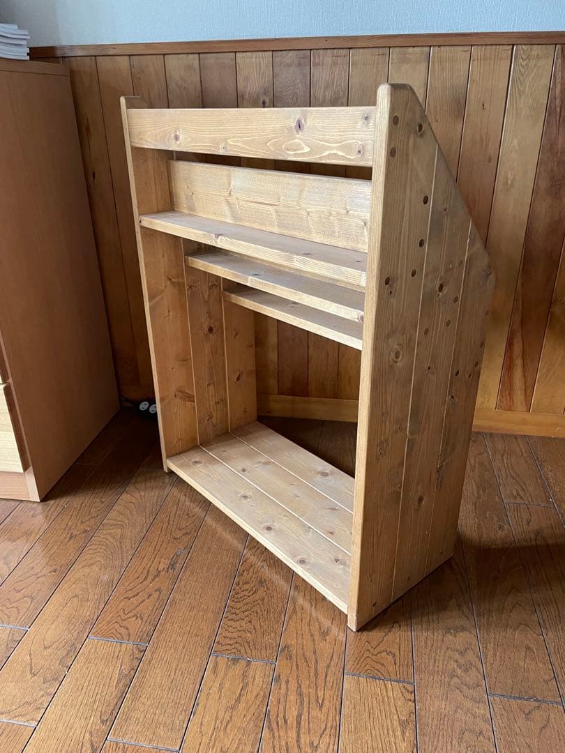 [美品]木製　無垢材　ハンドメイド　マガジンラック