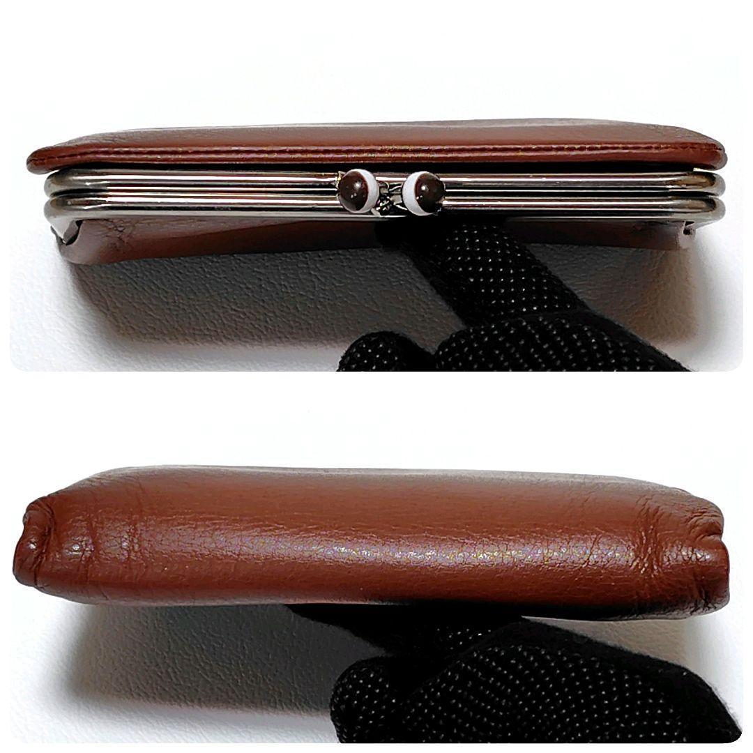 ✳️美品✨　アニエスベー　折り財布　ブラウン　レザー　がま口　プリントロゴ