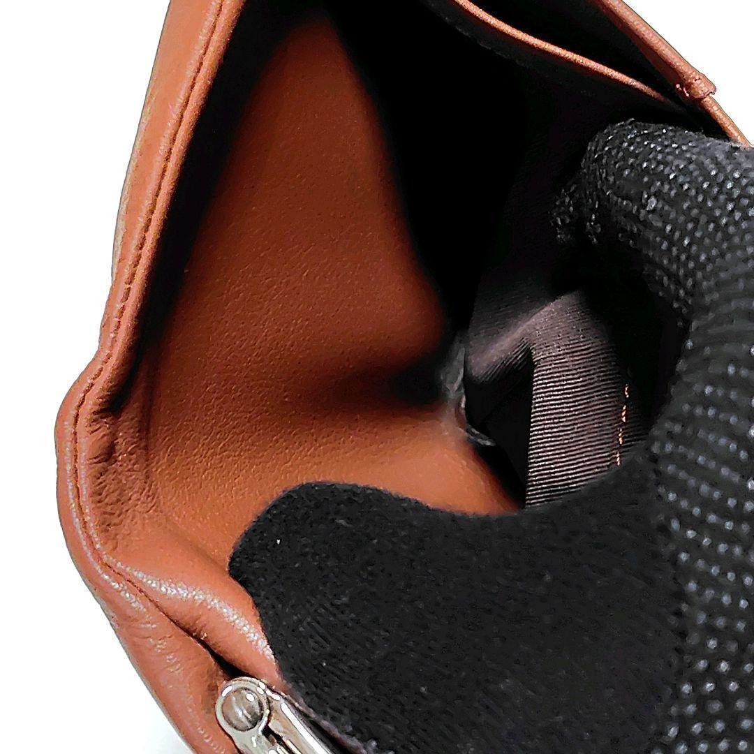 ✳️美品✨　アニエスベー　折り財布　ブラウン　レザー　がま口　プリントロゴ
