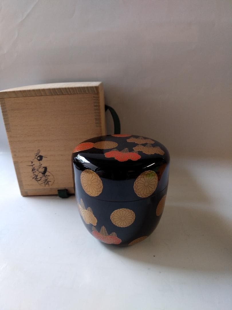 『 彭祖棗 』 前端春斉 作 蒔絵 内銀溜 漆器 漆芸 抹茶 茶道具 共箱 新品