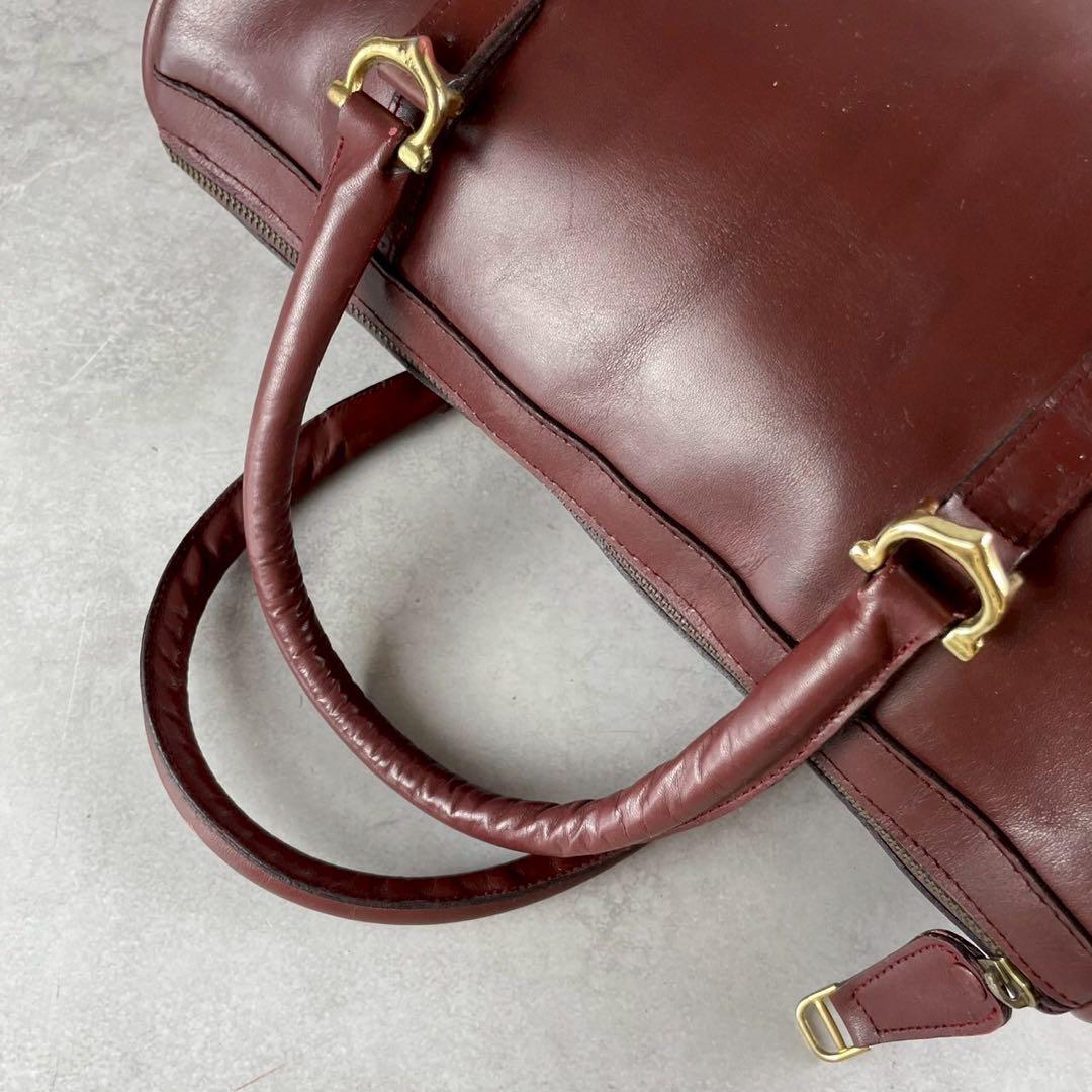 【美品✨】カルティエ ミニボストン バッグ ゴールド金具 ボルドー