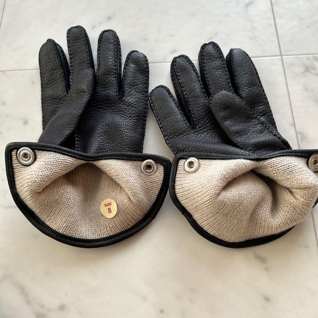 極美品 DENTS レザー 本革 手袋 8 カシミアライニング 黒 ブラック