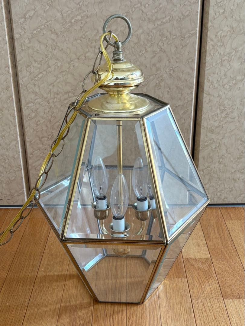 フランスアンティーク 3灯 ヘキサゴン ペンダントランプ 吊り下げ式