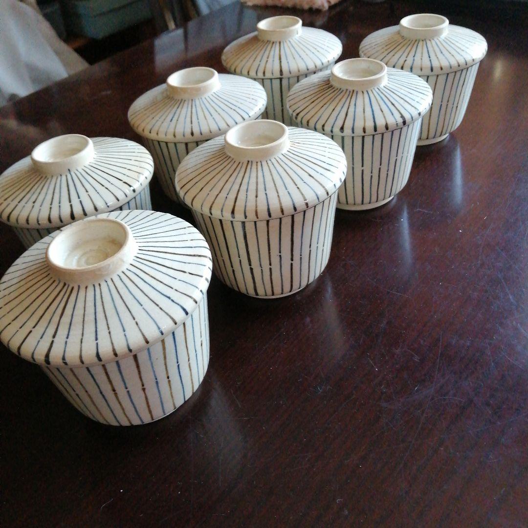 京焼　むぎわら手蓋付碗　7客　10cm　大正～昭和初期