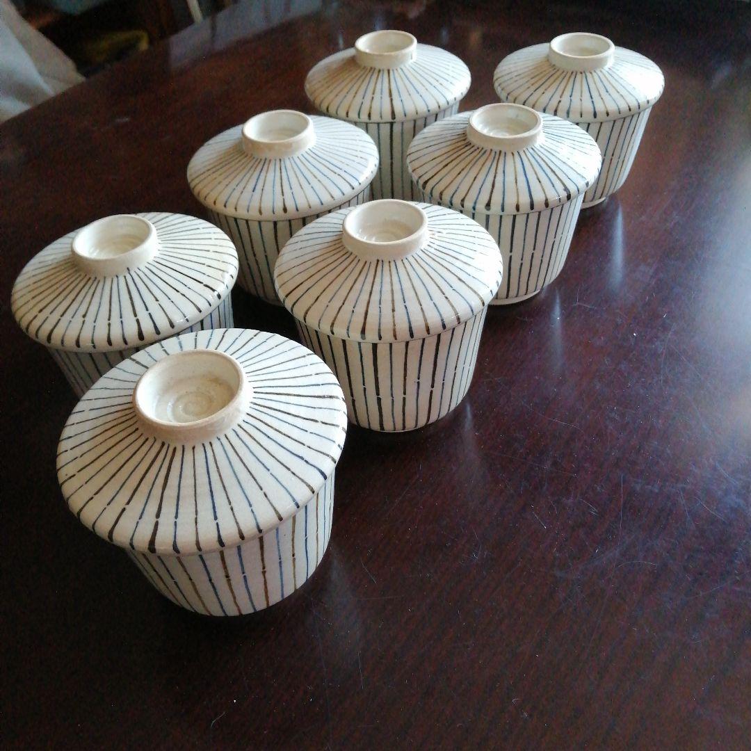 京焼　むぎわら手蓋付碗　7客　10cm　大正～昭和初期