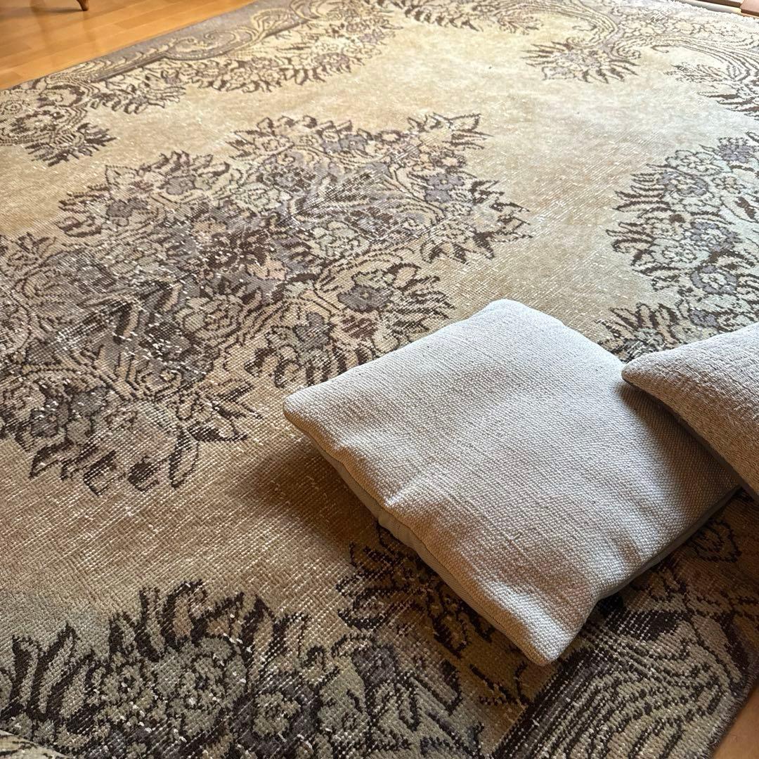 超大判165×265メダリオン　ベージュ×グレイ　トルコヴィンテージラグ