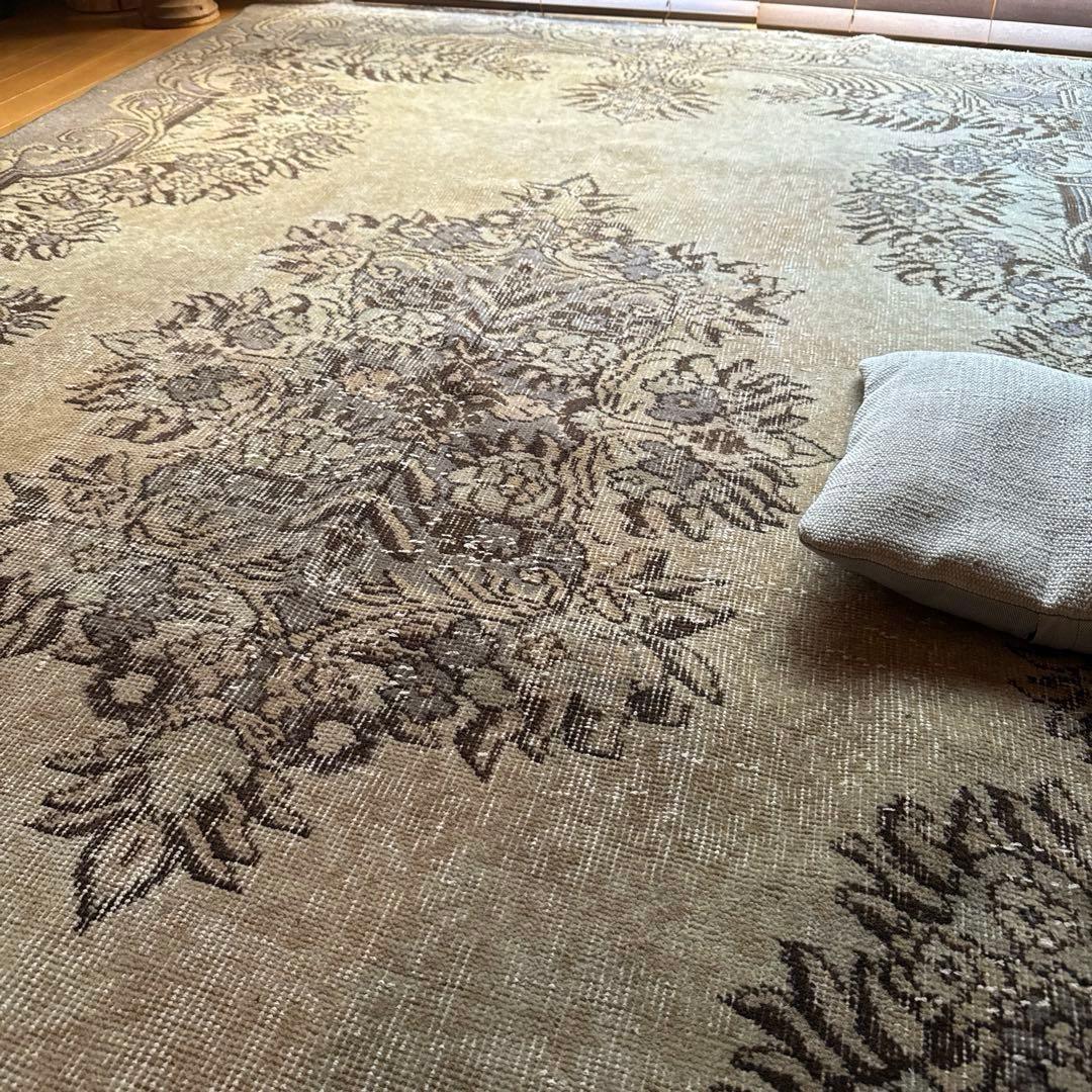 超大判165×265メダリオン　ベージュ×グレイ　トルコヴィンテージラグ