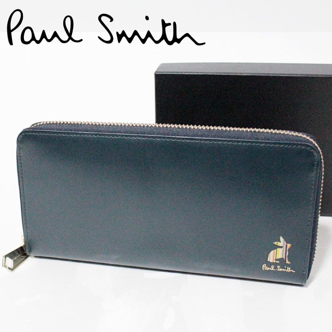 未使用 箱付 ポールスミス ラビットモチーフ ラウンドファスナー長財布 紺