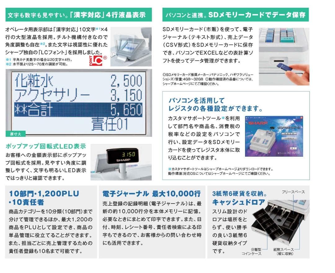 設定無料 SHARP 電子レジスター XE-A207W-W 250524