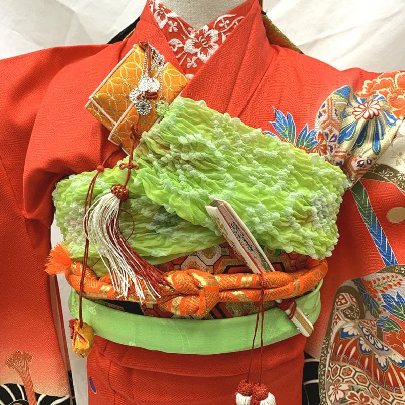 406ag58□七五三 七歳 女児 着物&袋帯 金彩 毬 青海波文□状態良好