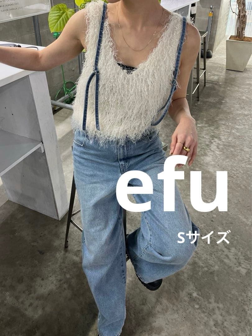 efu サスペンダー　ルーズストレートデニム　ブルー　S