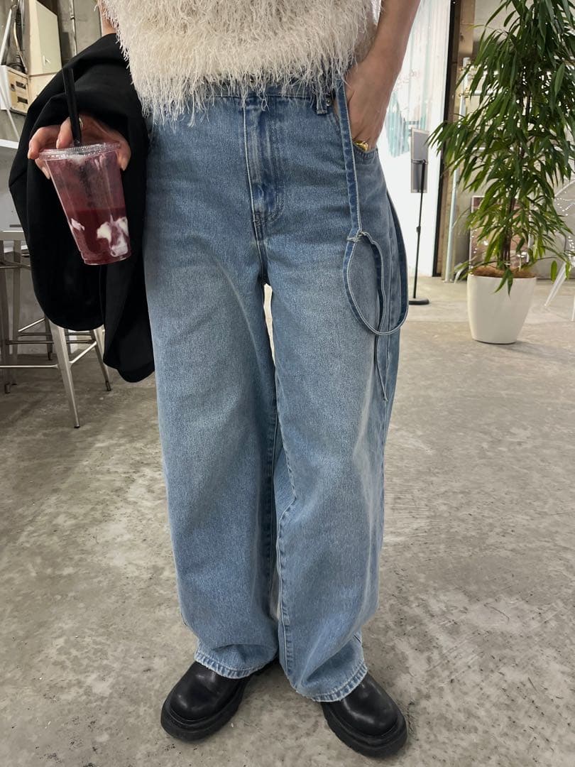 efu サスペンダー　ルーズストレートデニム　ブルー　S