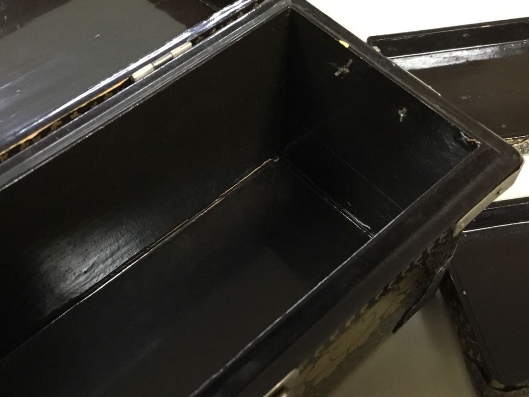 古い雛道具◆御三ツ揃◆木製 蒔絵 唐草 漆器 雛人形 骨董 ドールハウス