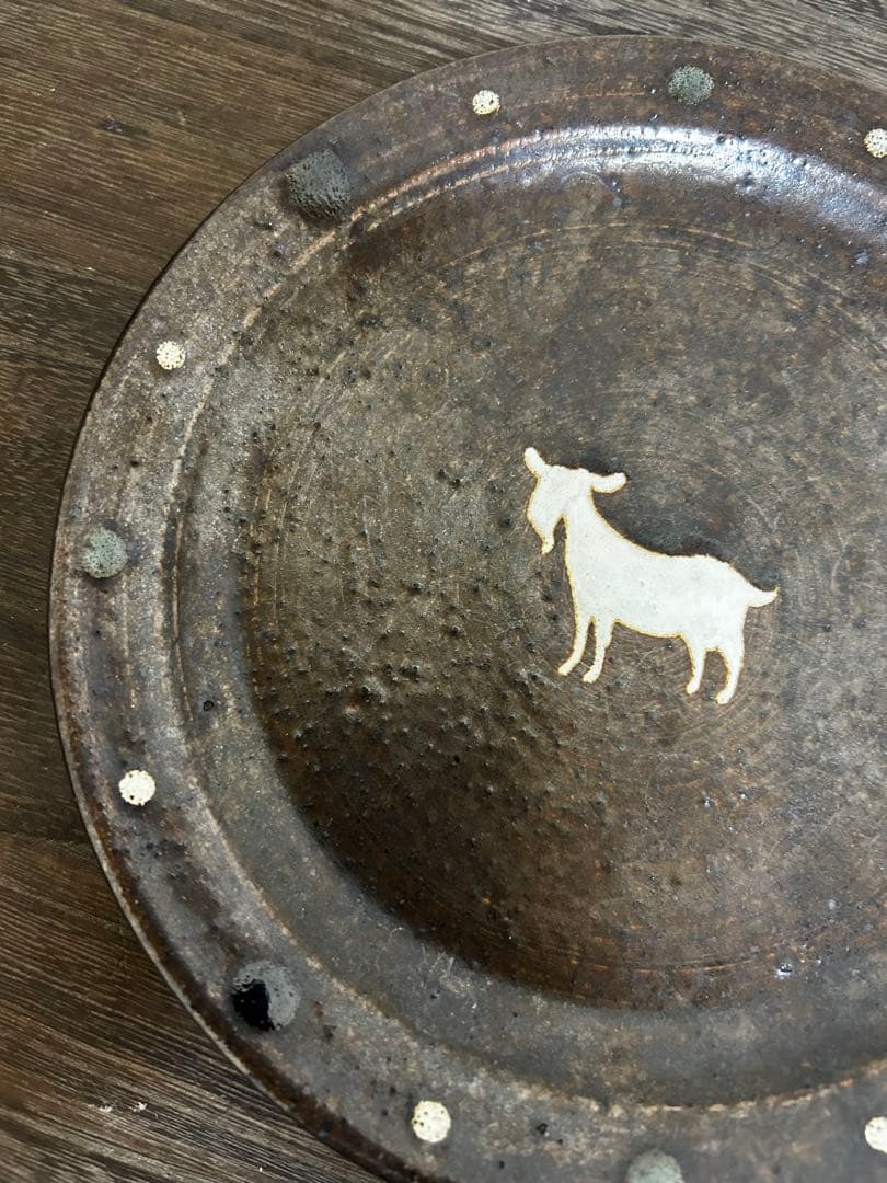 naonao0113様やちむん　古我知焼　ヒージャー　ヤギさんとドット柄