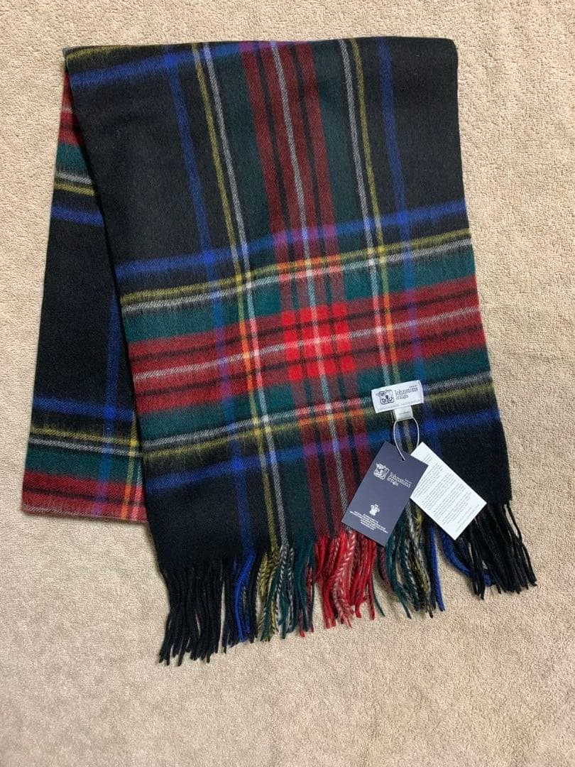 あ*り様 美品 ジョンストンズ カシミヤ大判ストール ブラックスチュアート